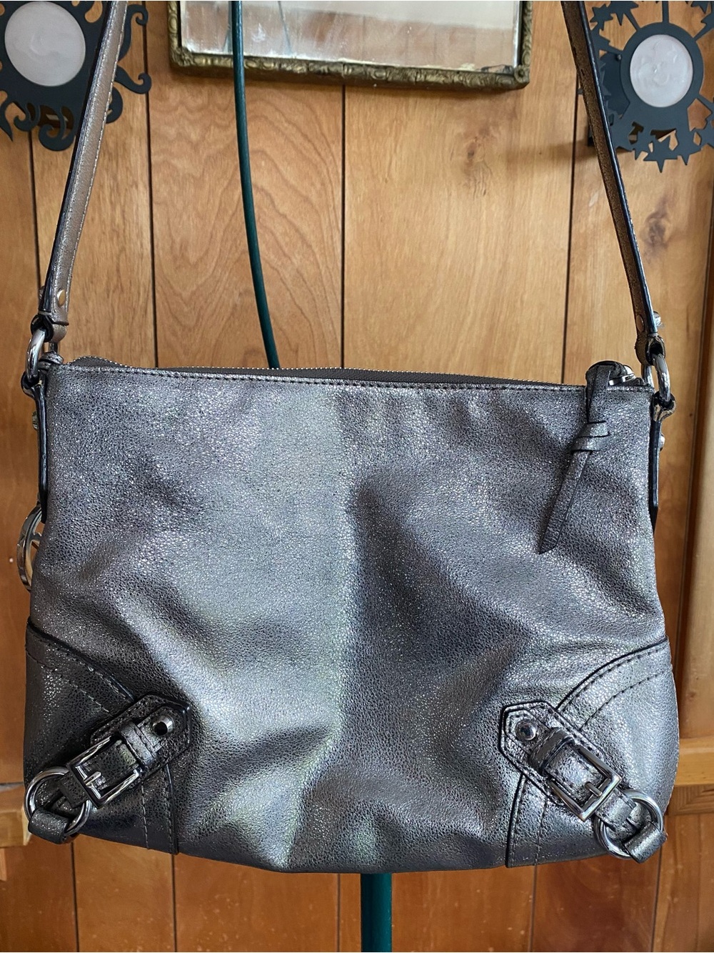 Michael Kors Fallen Crossbody Bag Collection Silver Metallic Logo Medium
